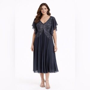 J Kara Flutter Sleeve Sequin Beaded Mother Of The Bride Gown